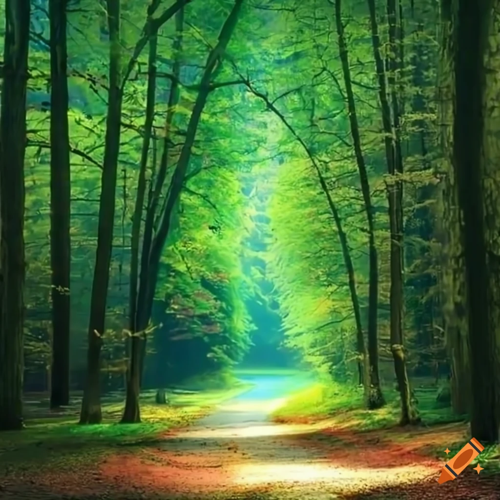 Path through a serene forest on Craiyon