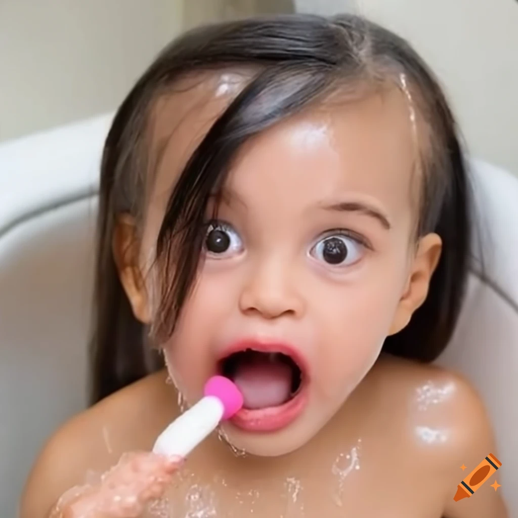 surprised toddler girl with pigtails eating a white popsicle