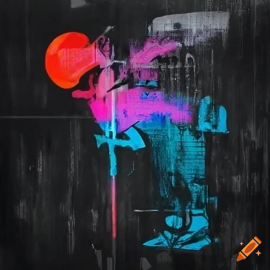 Abstract graffiti spray painting on canvas