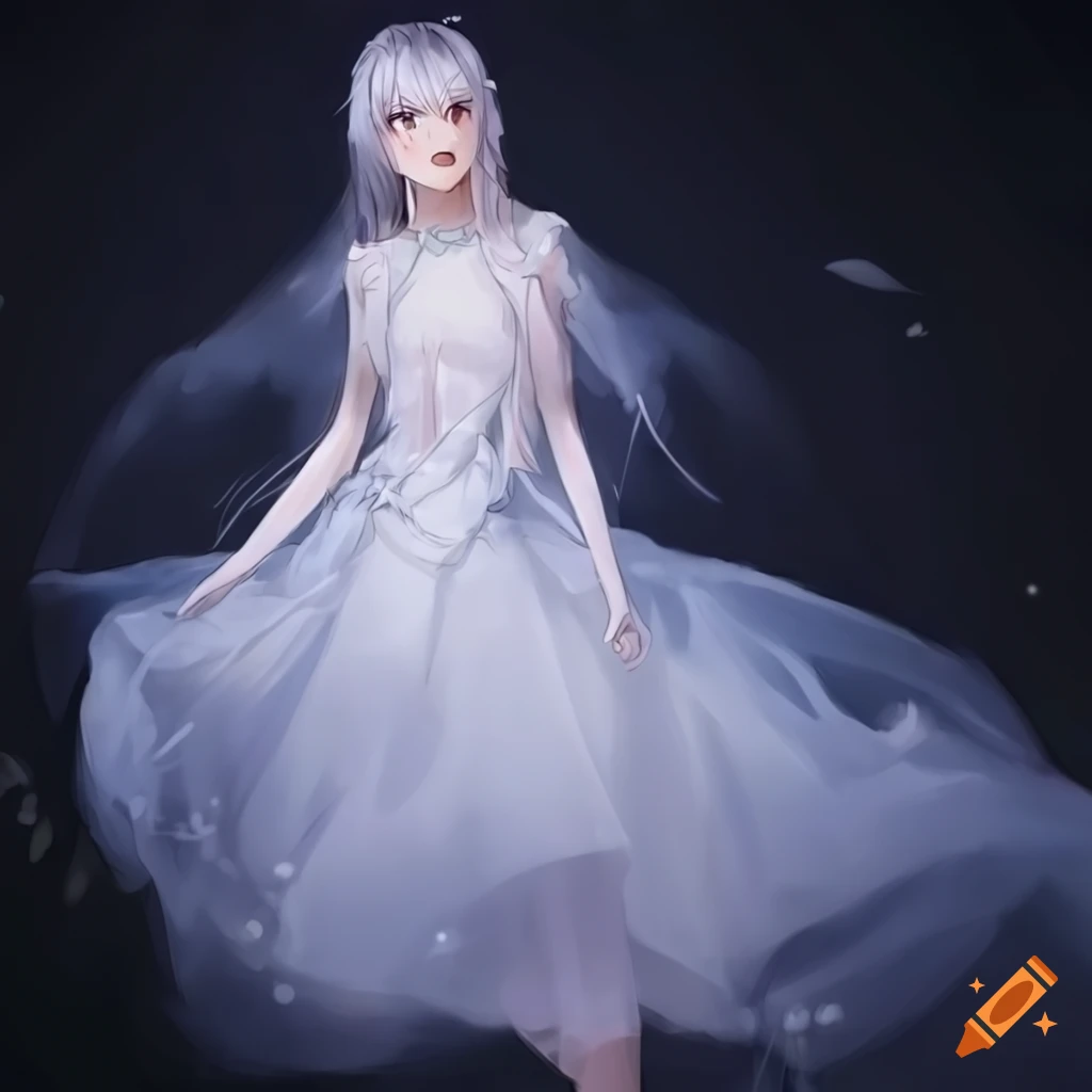 Anime elf girl, weavy hair, wearing white dress and boots, walking in a  garden, perfect face, perfect eyes, by chiho saito style on Craiyon