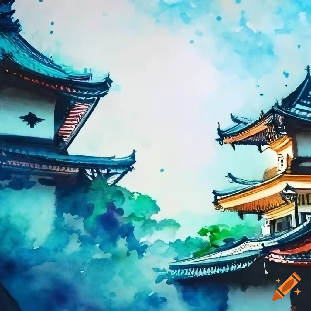 watercolor art of Kochi Castle in Japan