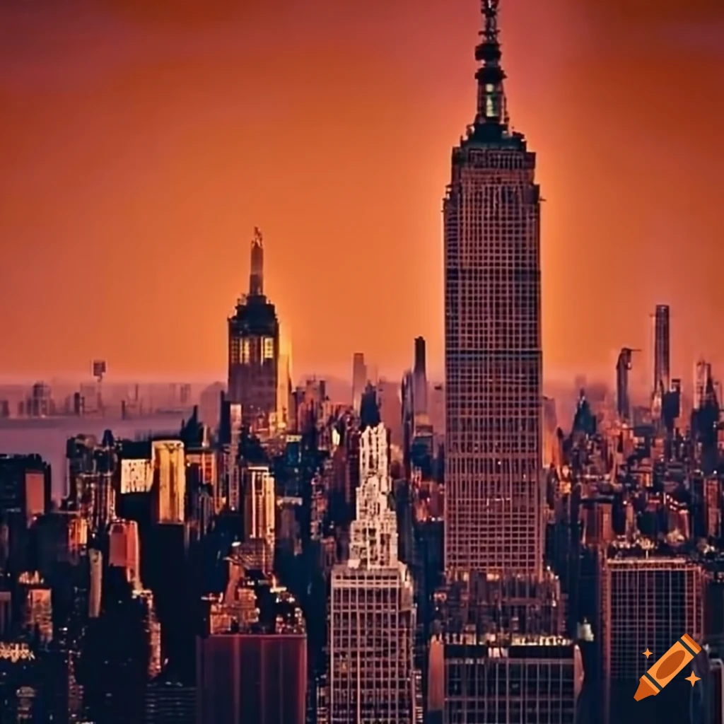 Orange toned Aerial View Of New York City On Craiyon
