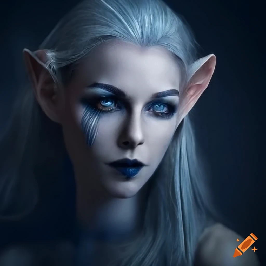 Art Of A Female Elf With Silver Hair And Blue Eyes On Craiyon