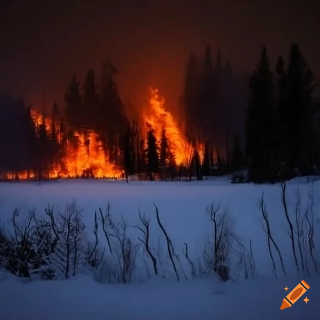 wildfire in a snowy field