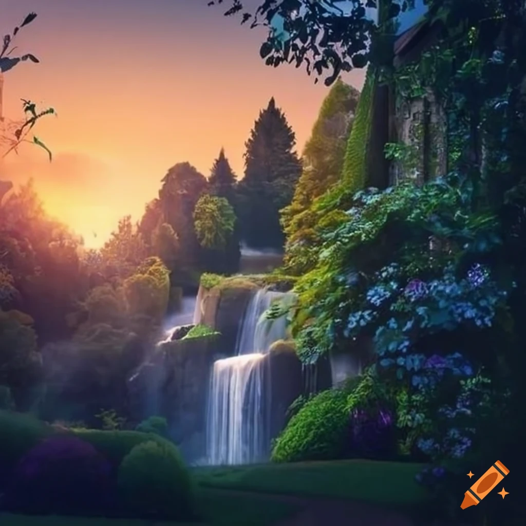 Crystal window in a garden house on Craiyon