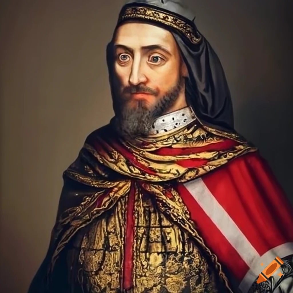 Portrait of a powerful ruler in renaissance era with austrian flag