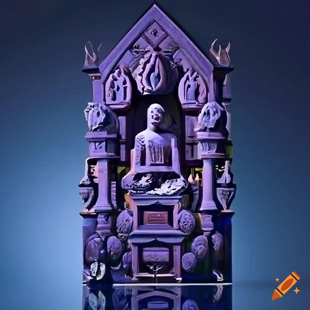 sculpture of Gerudo sapphire architectural stave carving