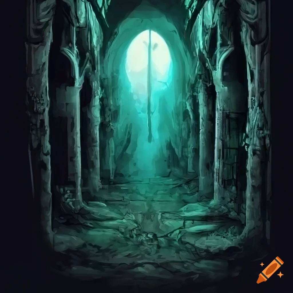 Digital art of a torch-lit dungeon hallway on Craiyon
