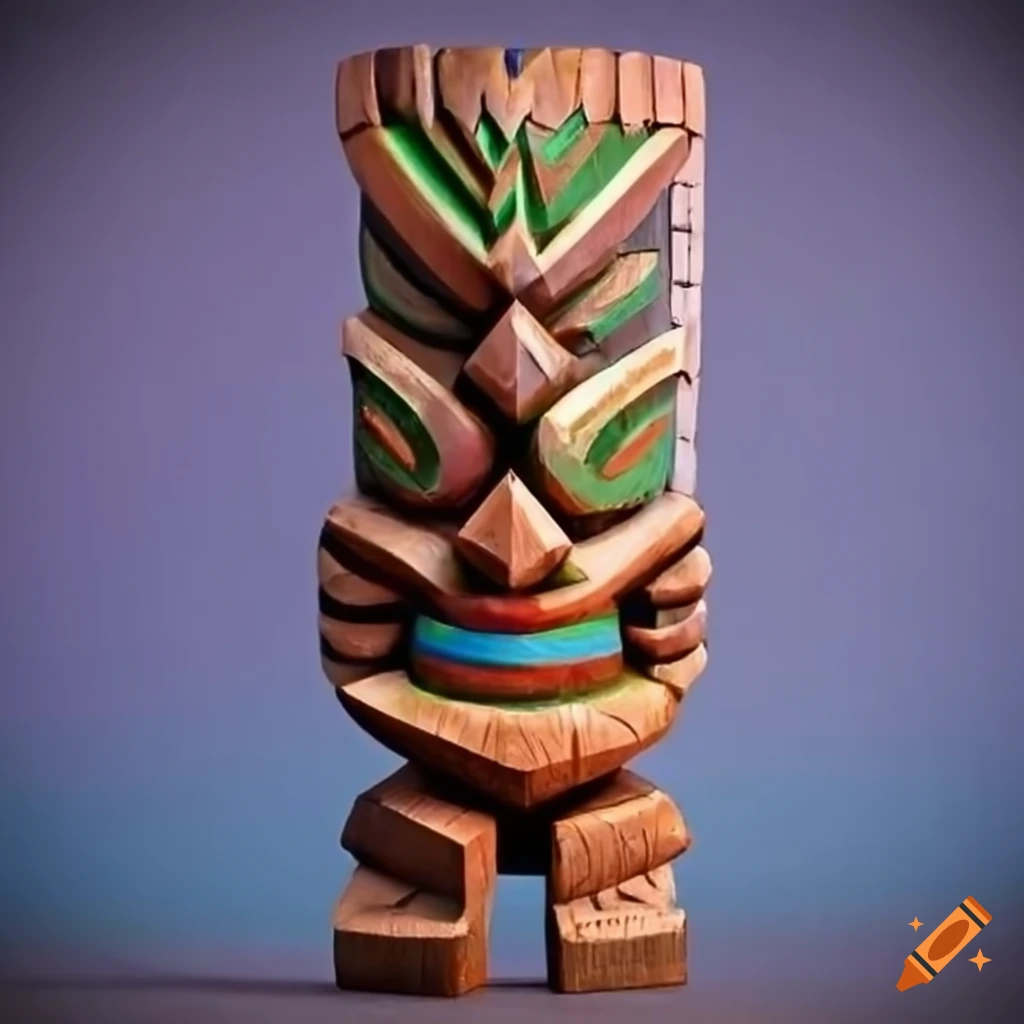 Tiki style sculpture of a zelda game totem pole