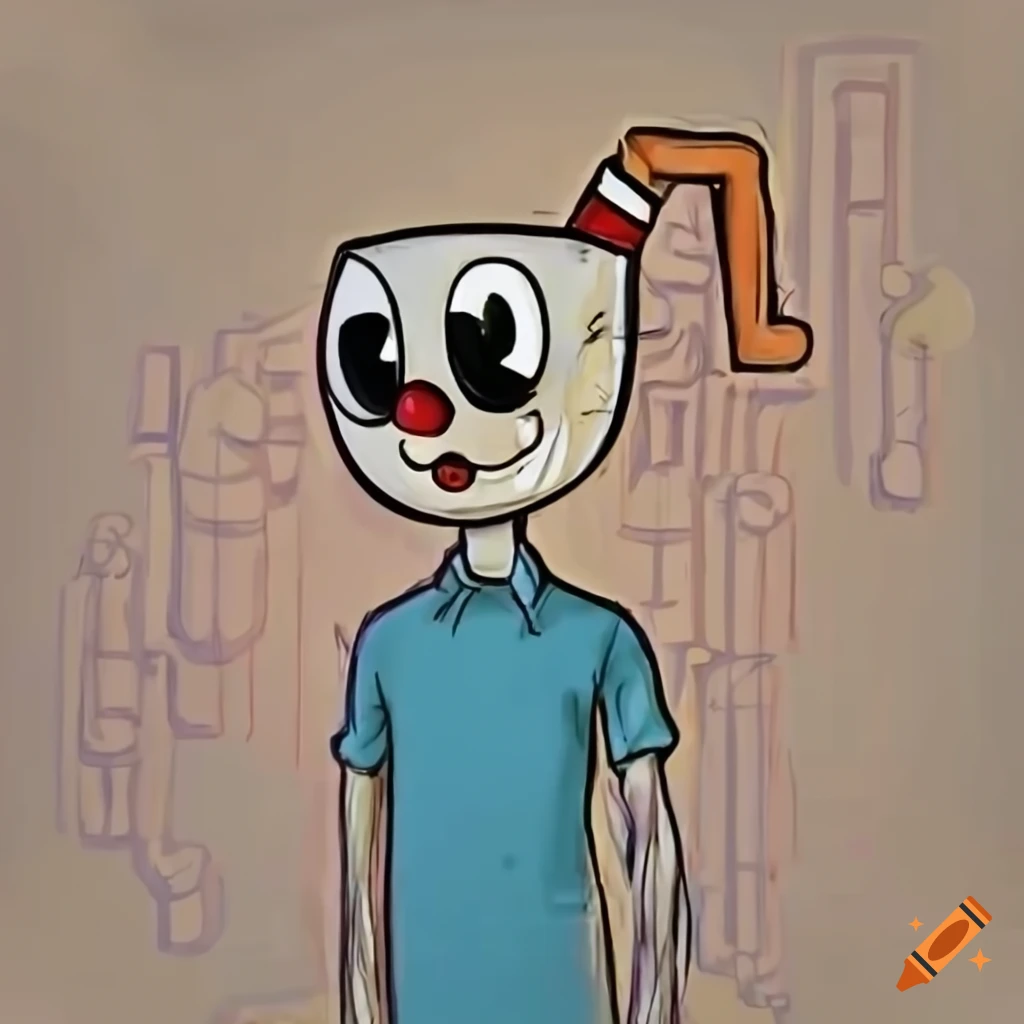 Guy with glasses cosplaying as cuphead character on Craiyon