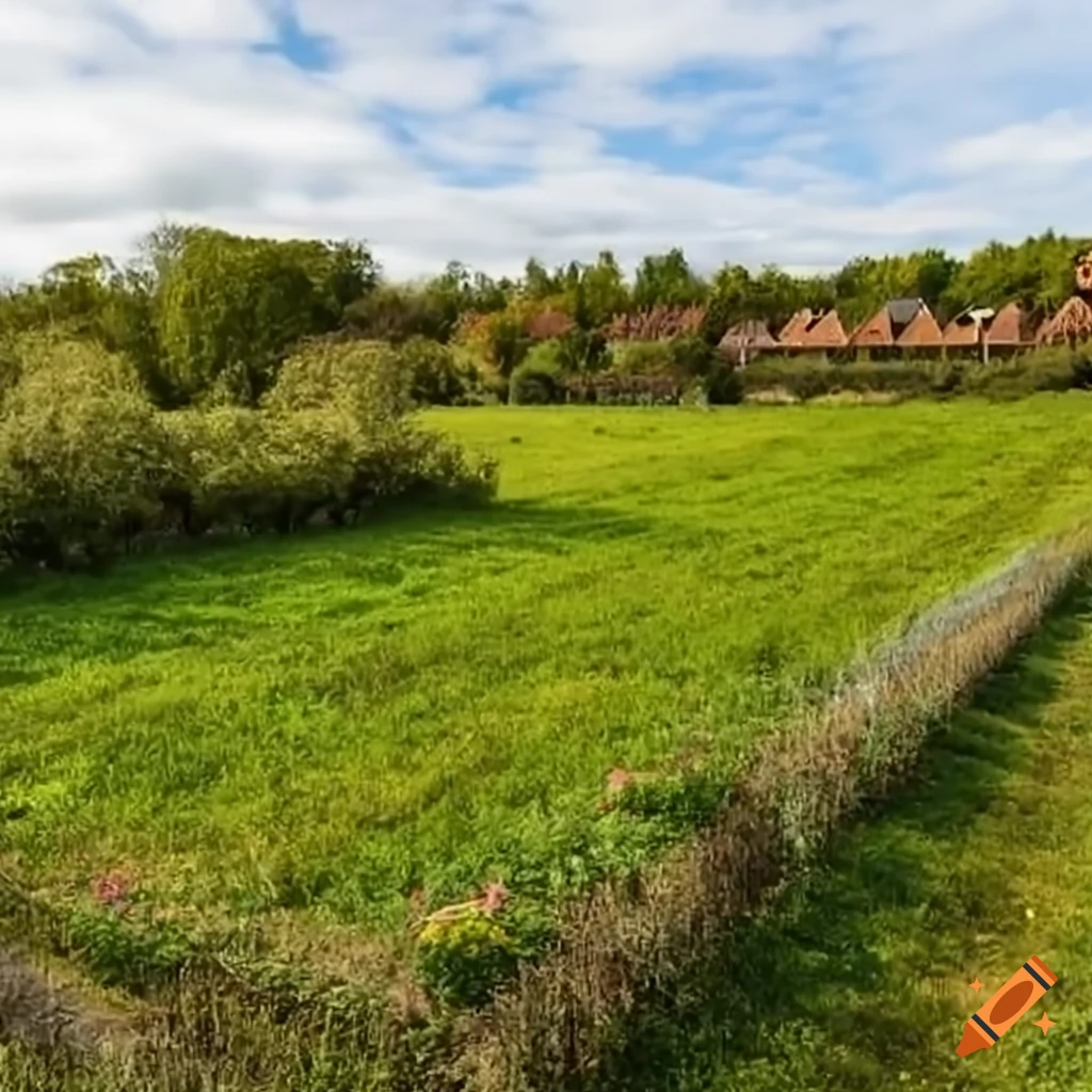 field with a tree line border and a community garden