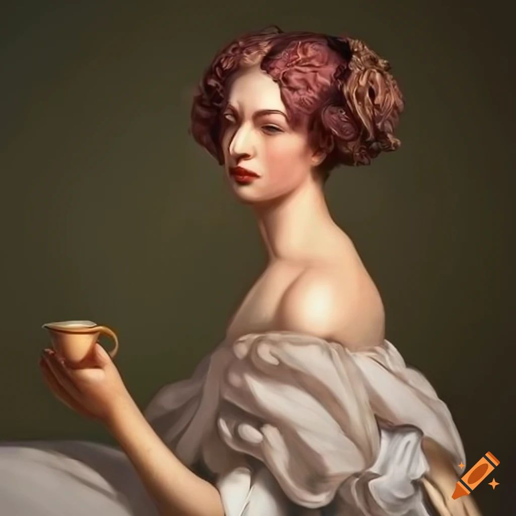 portrait of a woman drinking tea in pastel colors