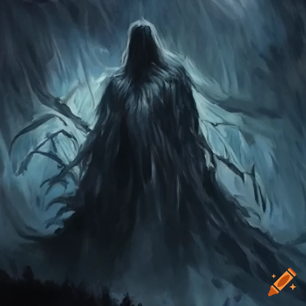 Greg Rutkowski's oil painting of a menacing dementor with massive wings