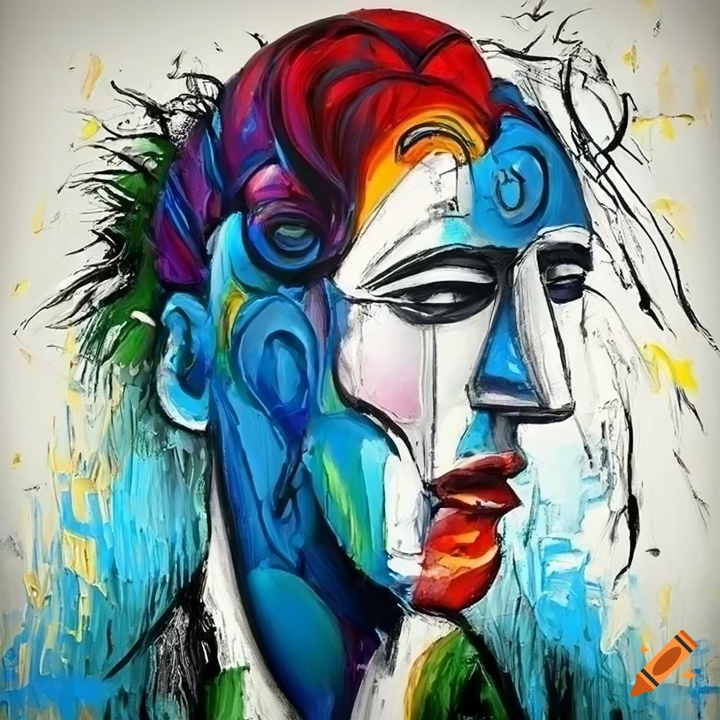 Abstract knife painting of man's face in three colors on Craiyon