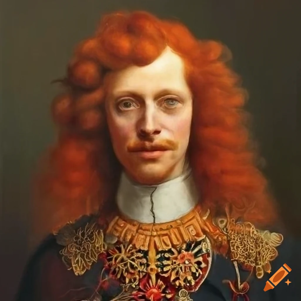 Oil painting of a handsome red-haired king on Craiyon