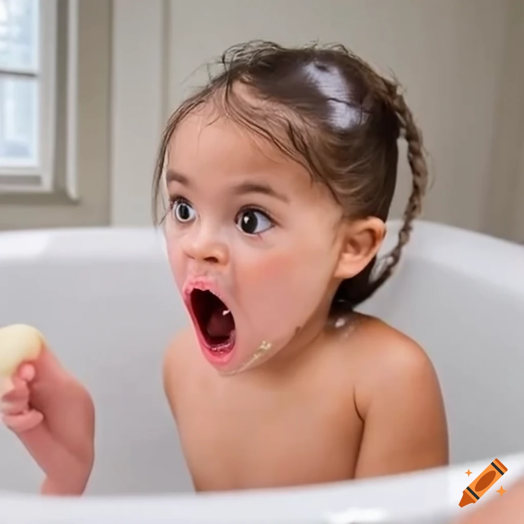surprised toddler girl with straight hair and pigtails eating a white popsicle