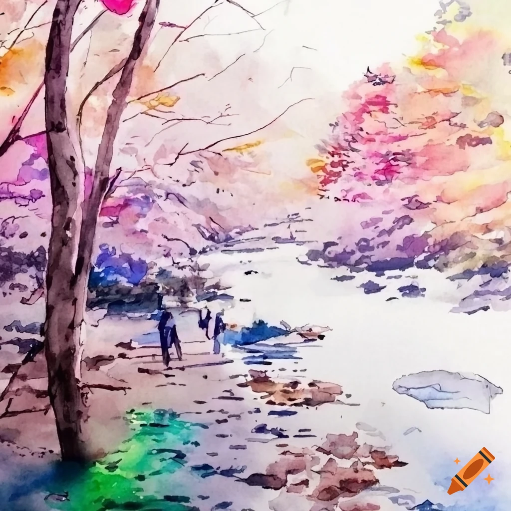 Japanese watercolor landscape on Craiyon