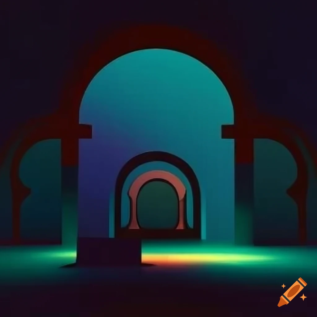 Geometric abstract art of architecture with arches and shapes