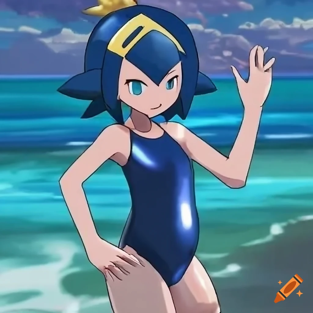 Lana from Pokemon Sun and Moon in navy blue swimsuit