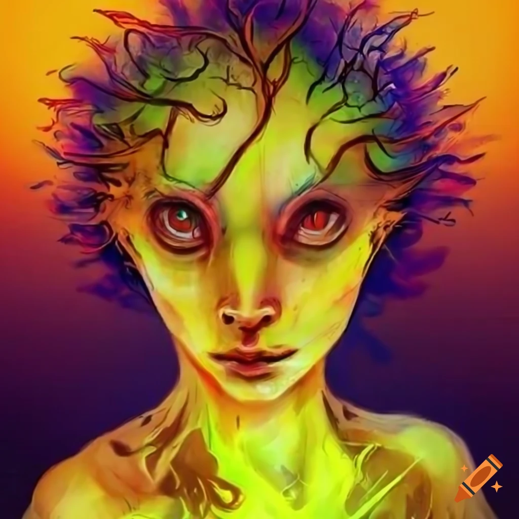 Sketch of a fantastical yellow creature in a study book on Craiyon