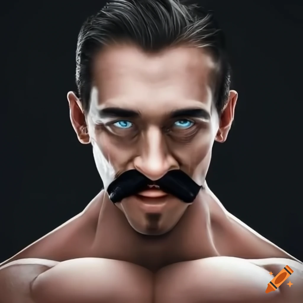 Image Of A Muscular Man With A Mustache And Big Biceps