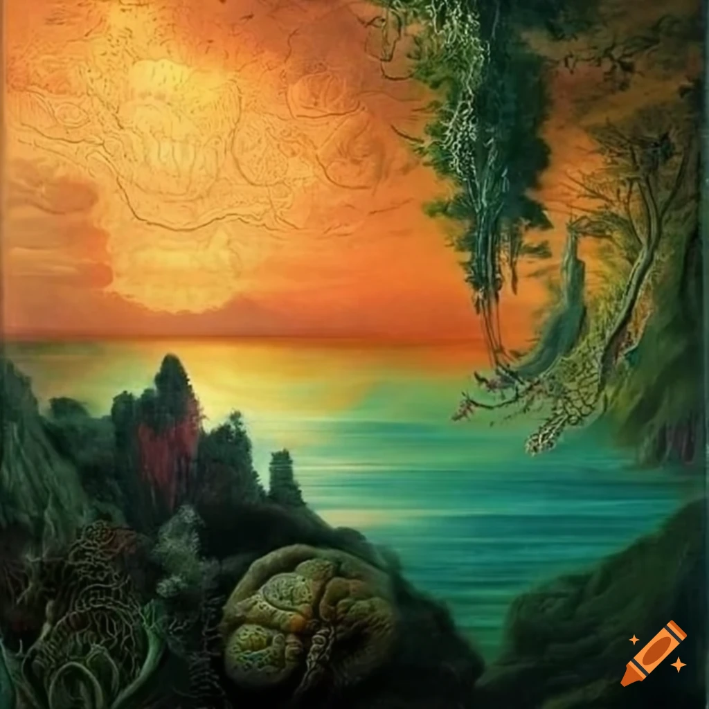 Colorful oil painting of imaginary landscapes on Craiyon