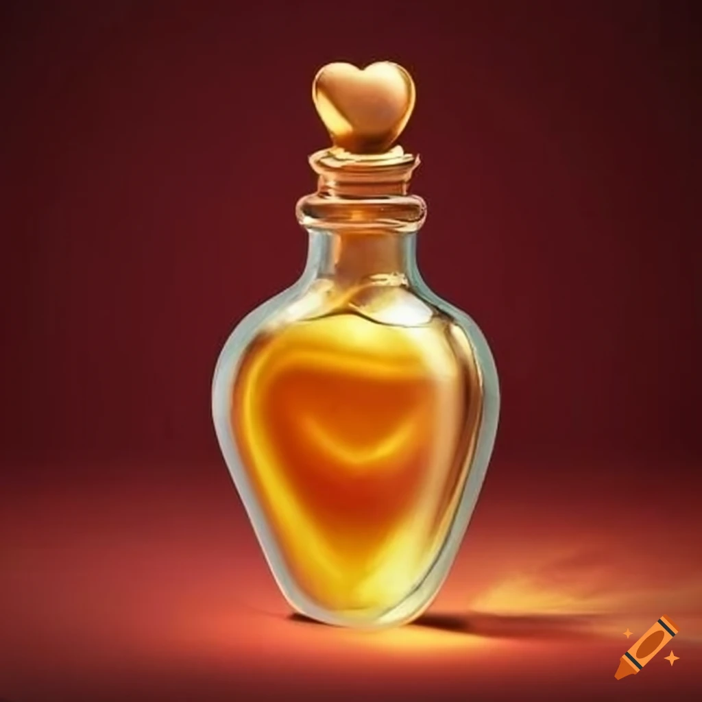 Golden Heart shaped Bottle Of Love Potion golden-heart-shaped-bottle-of-love-potion