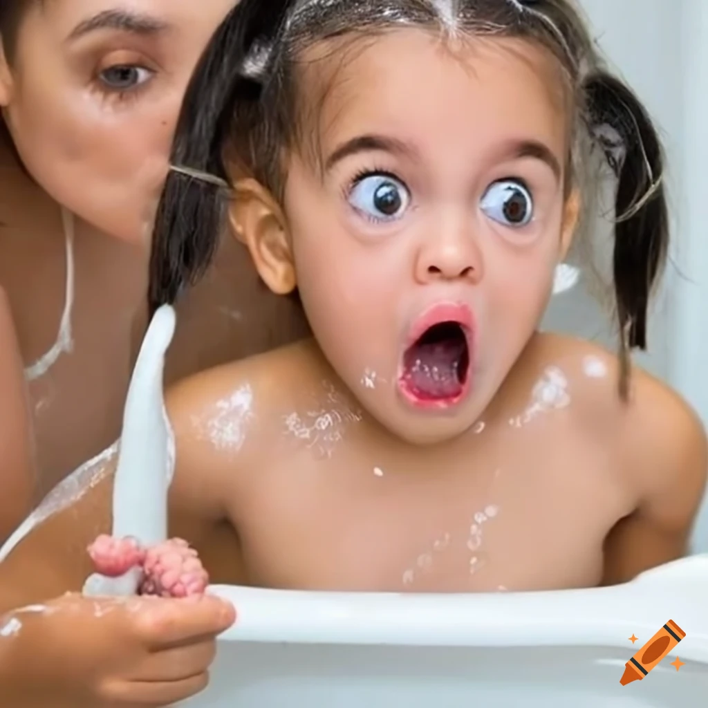 surprised toddler girl with pigtails eating a popsicle