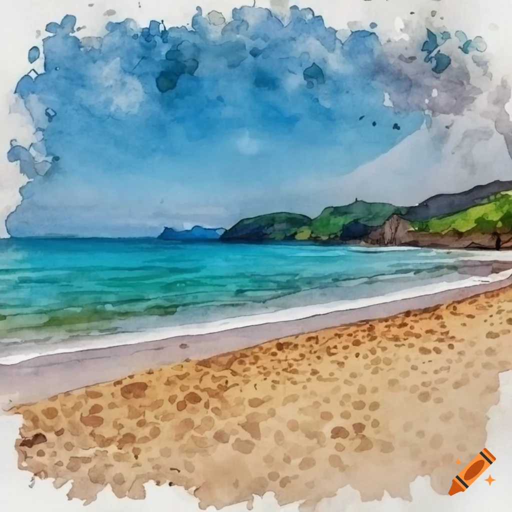 watercolor illustration of Katsura Beach in Japan