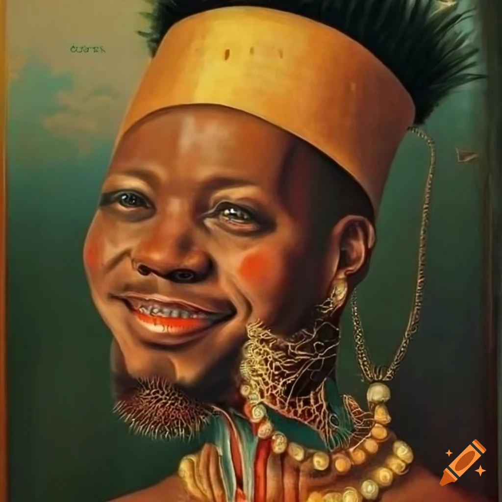 Oil painting of a handsome african king and queen on Craiyon