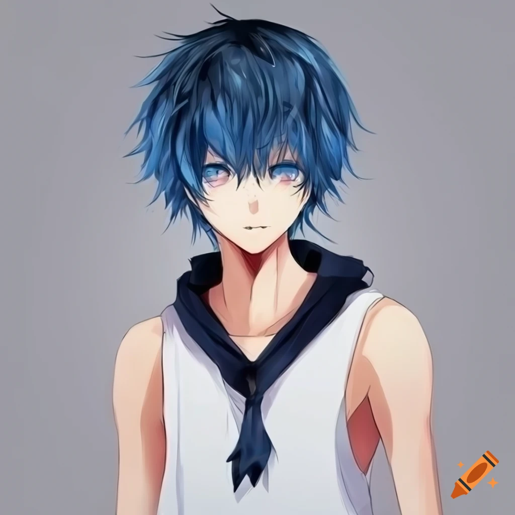 anime boy with blue eyes and dark blue hair