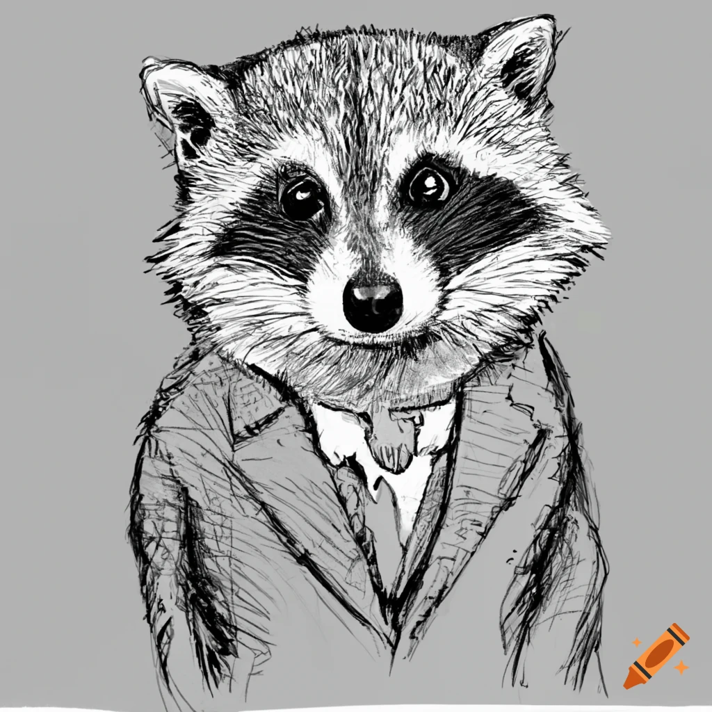 Sketched Racoon Sketch of a raccoon in a suit and tie on Craiyon