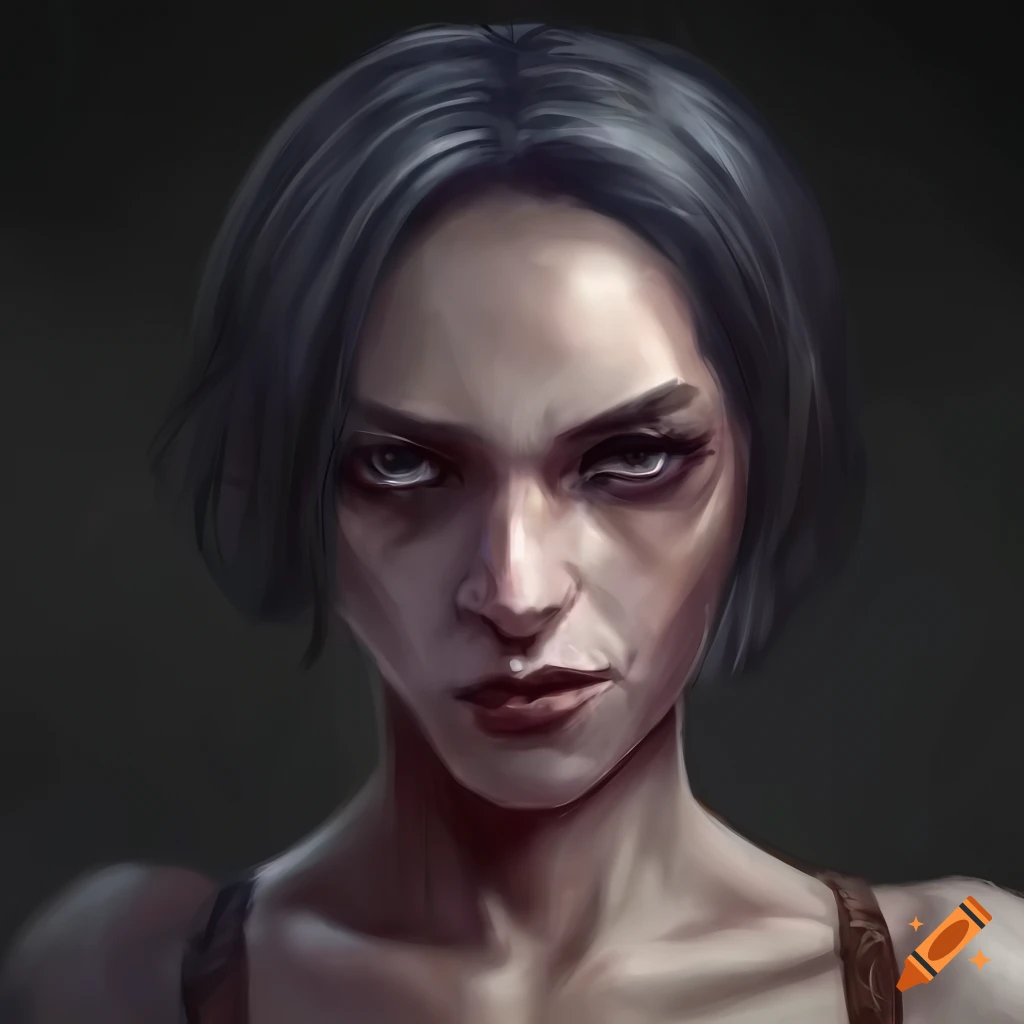 Concept art of a muscular woman with short black hair on Craiyon