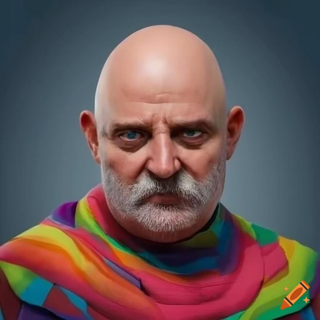 portrait of a middle-aged man in a colorful cape
