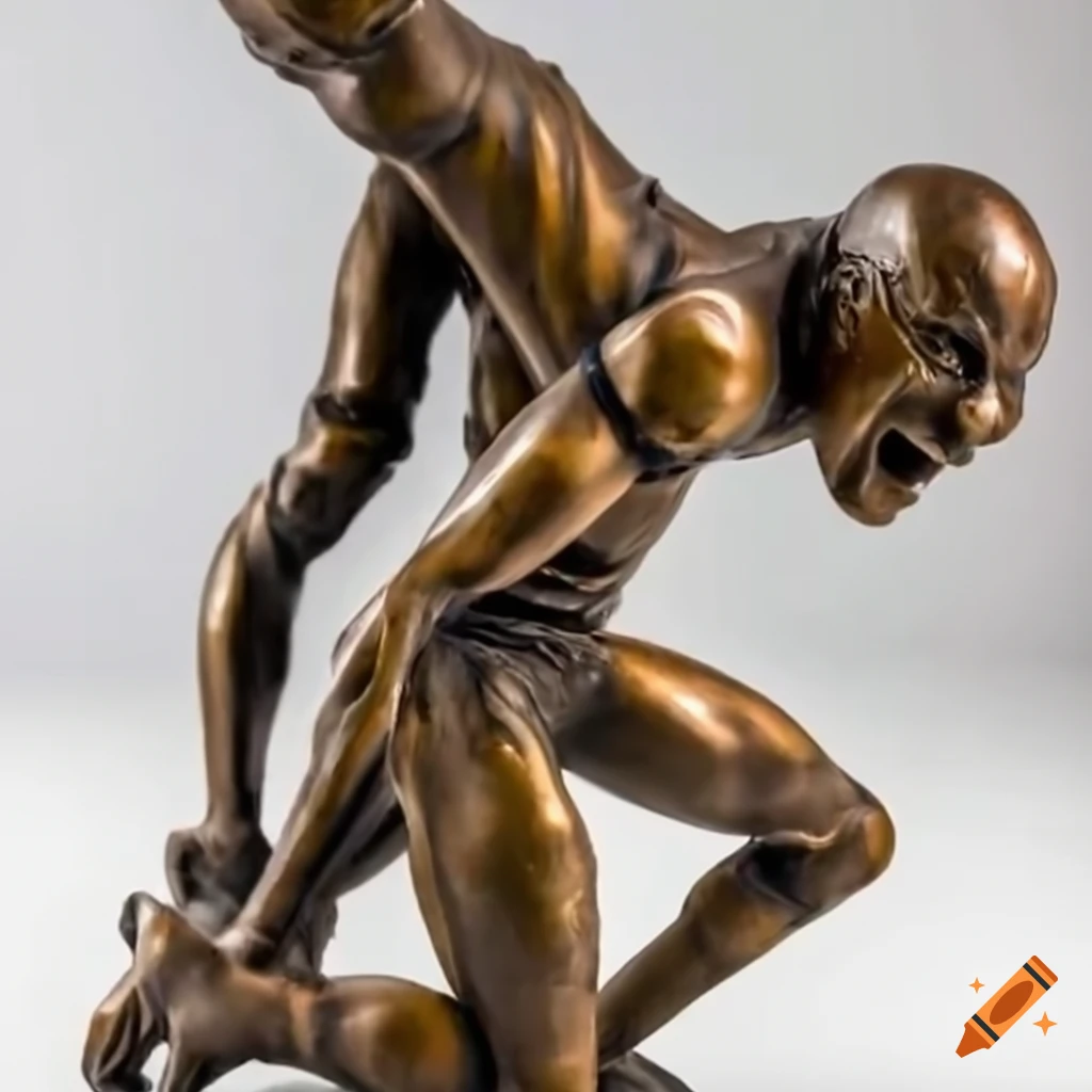 Bronze statue of a toppled football player