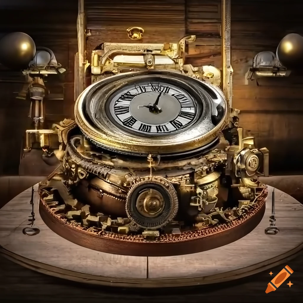 Steampunk time machine with clock on Craiyon