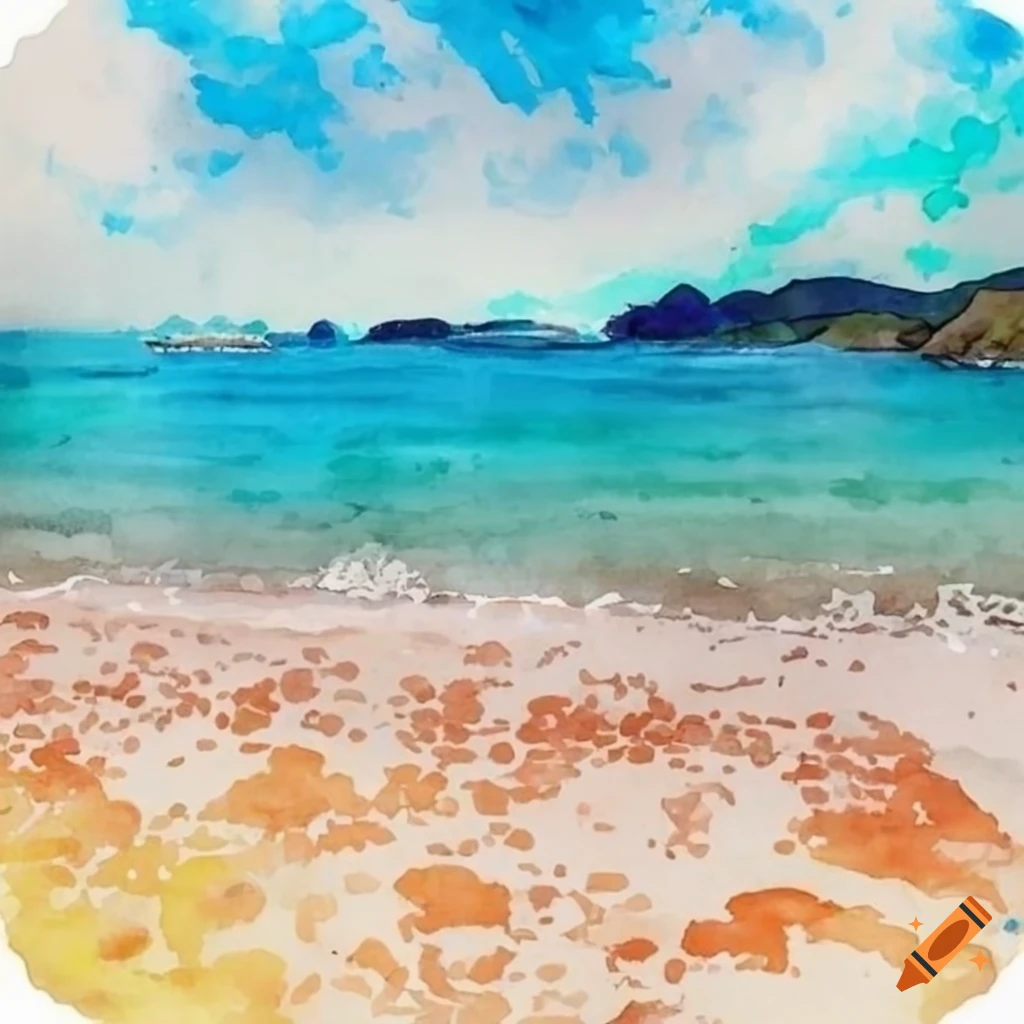 Watercolor illustration of katsura beach in japan on Craiyon
