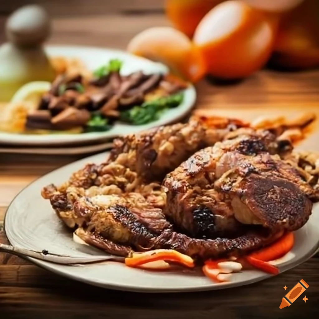 wooden table with delicious African meals
