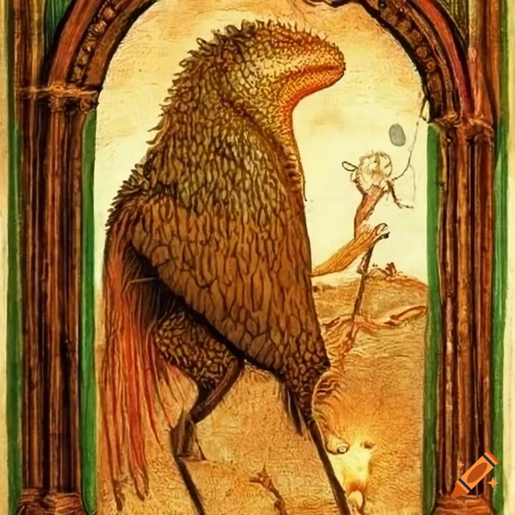 Illustration of mythical creatures in the garden of eden