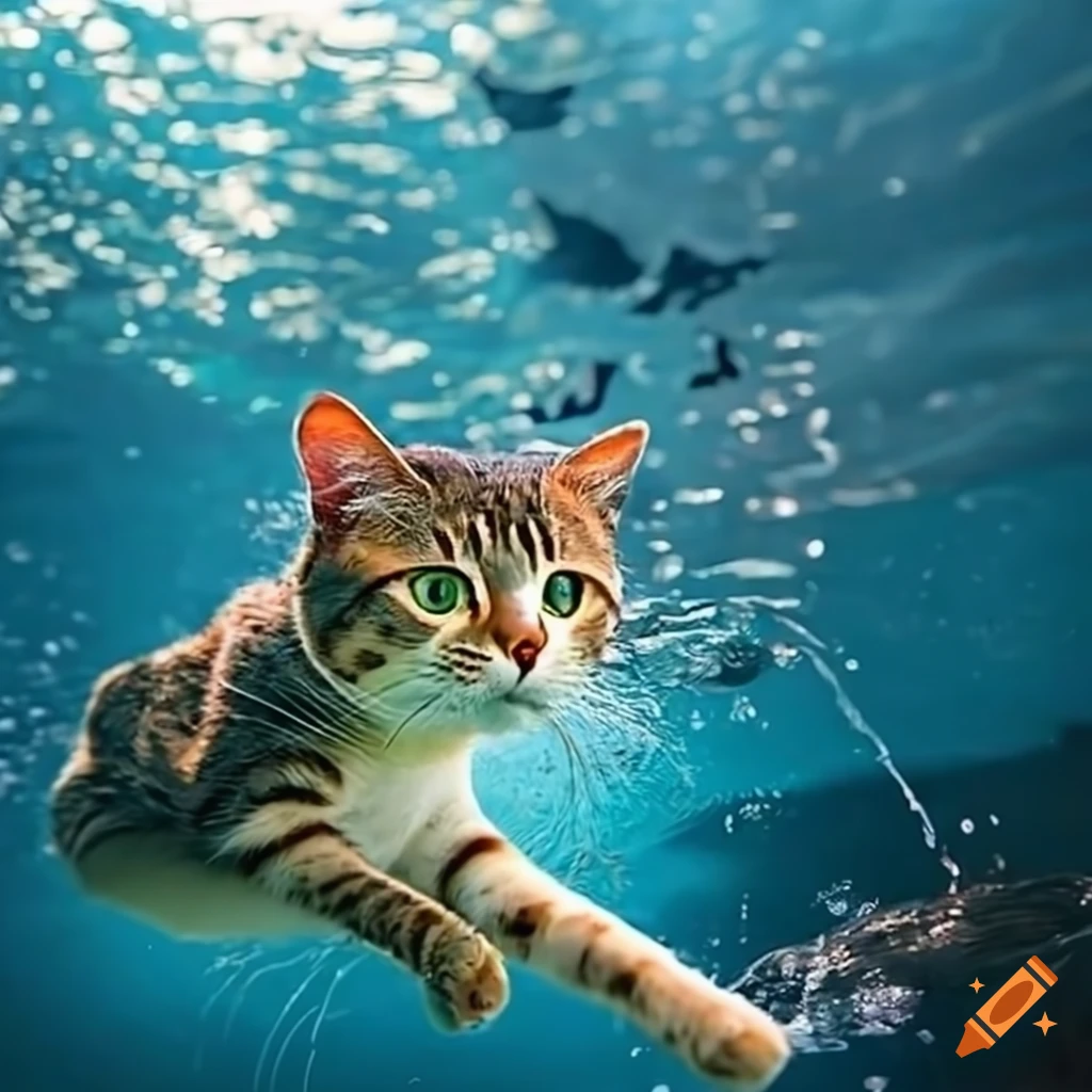 Cat swimming underwater on Craiyon