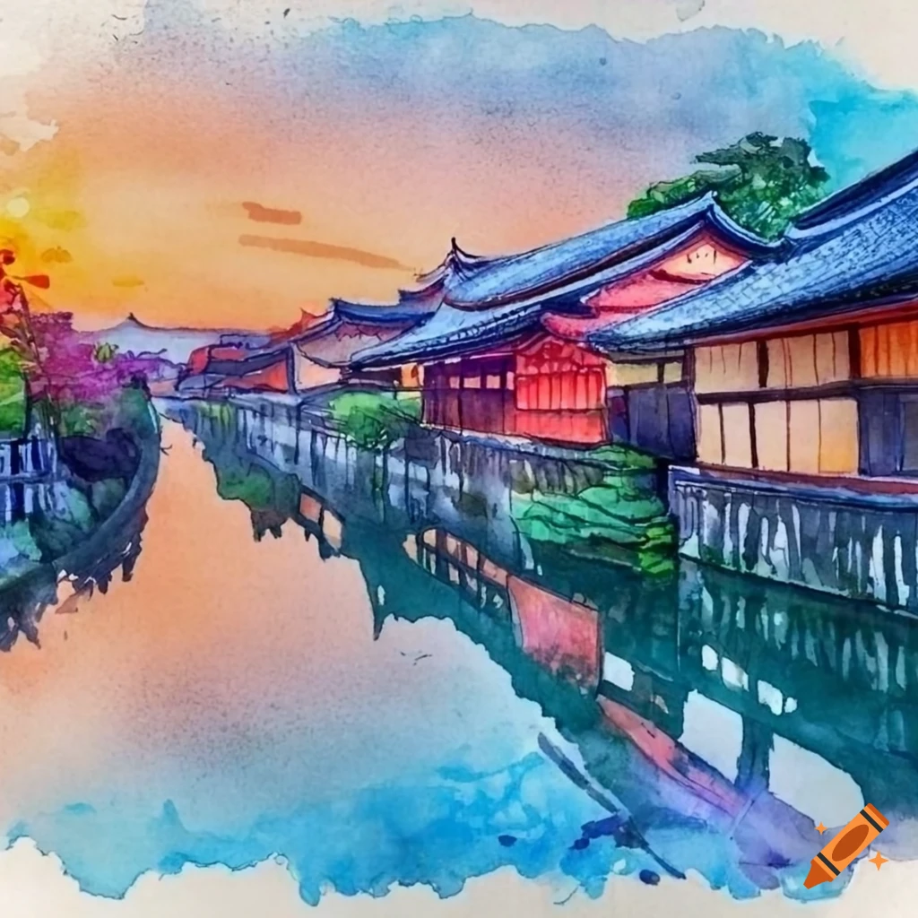 Watercolor of beautiful scenery in nara prefecture on Craiyon