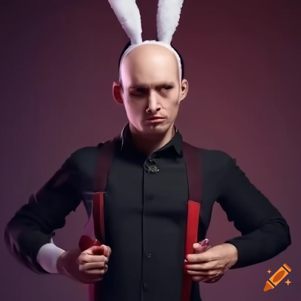 Portrait Of A Bald Man Wearing Bunny Ears
