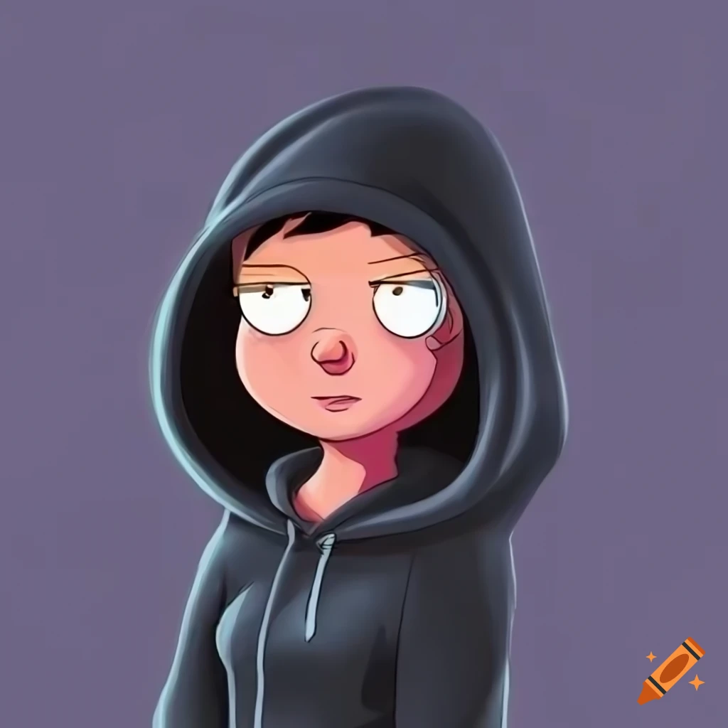 female character in black hoodie inspired by Family Guy style
