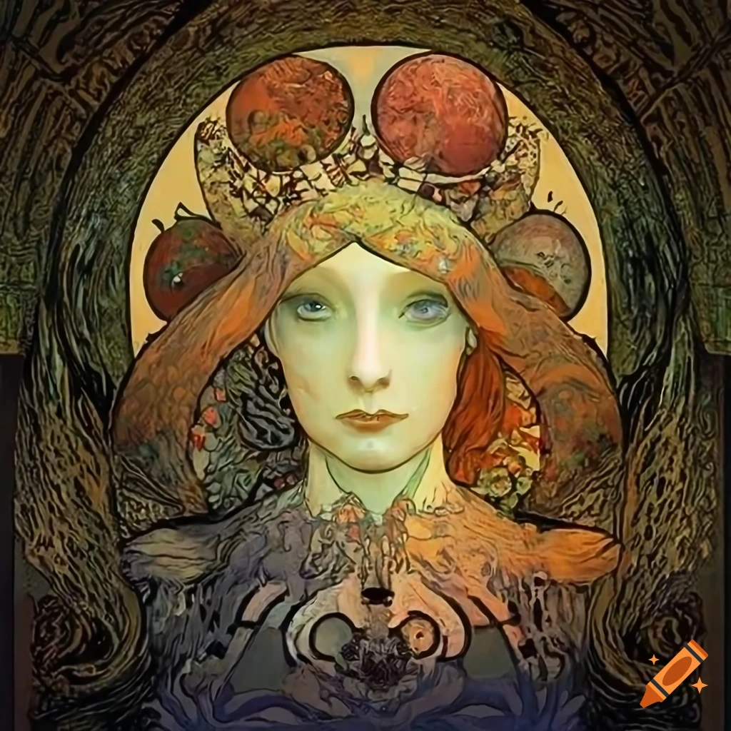 Surreal fantasy artwork with and horse head statue