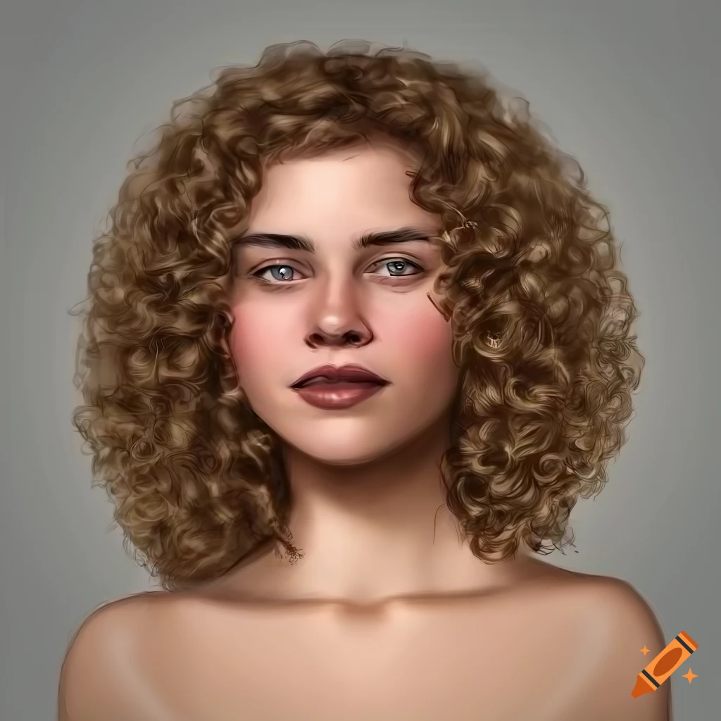 Digital drawing of a young woman with curly hair in dramatic lighting