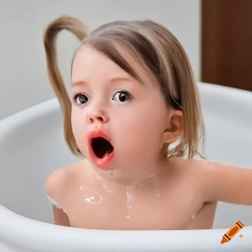surprised toddler girl with straight hair and pigtails eating a white popsicle