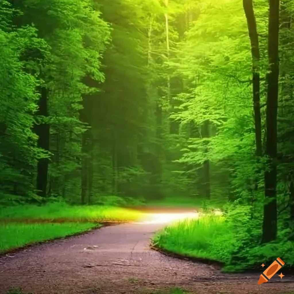 Peaceful junction of lush green forest trails