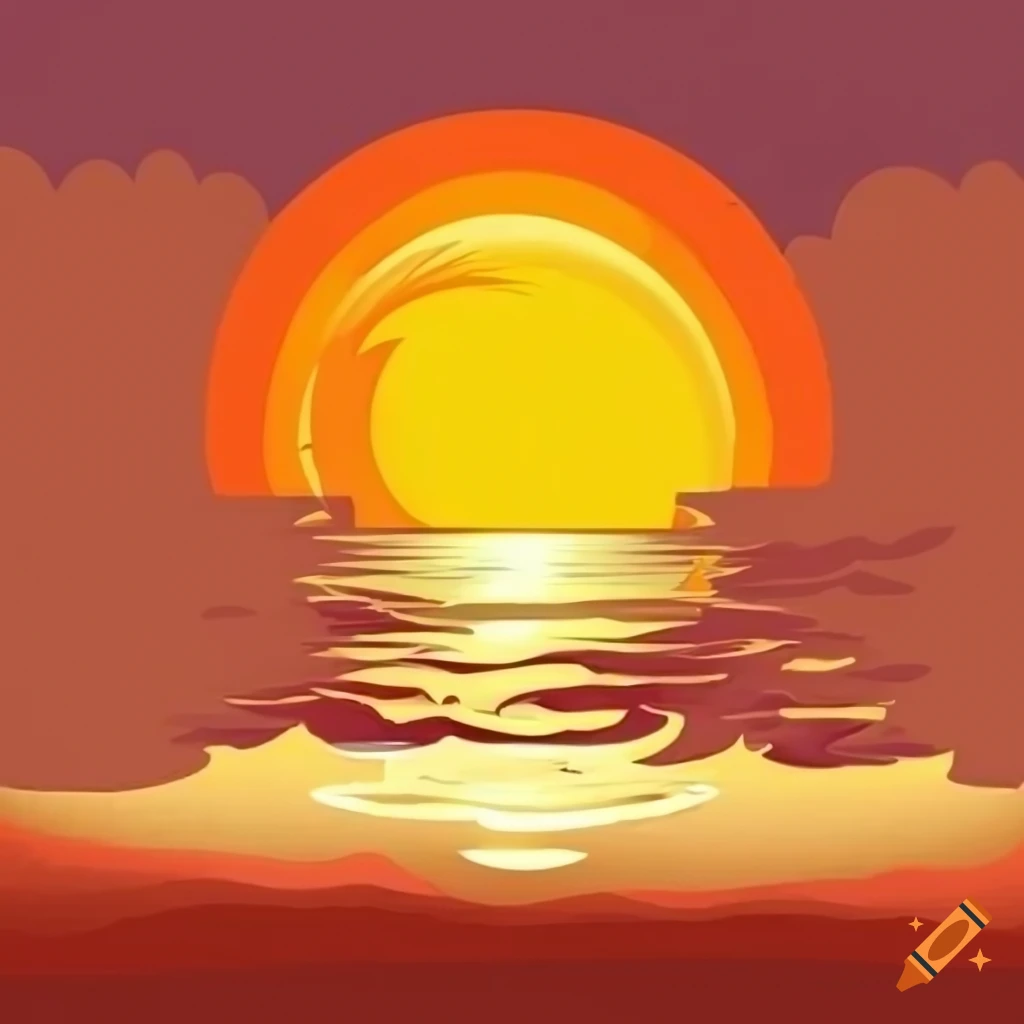 Cartoon clipart of a beautiful sunset on Craiyon