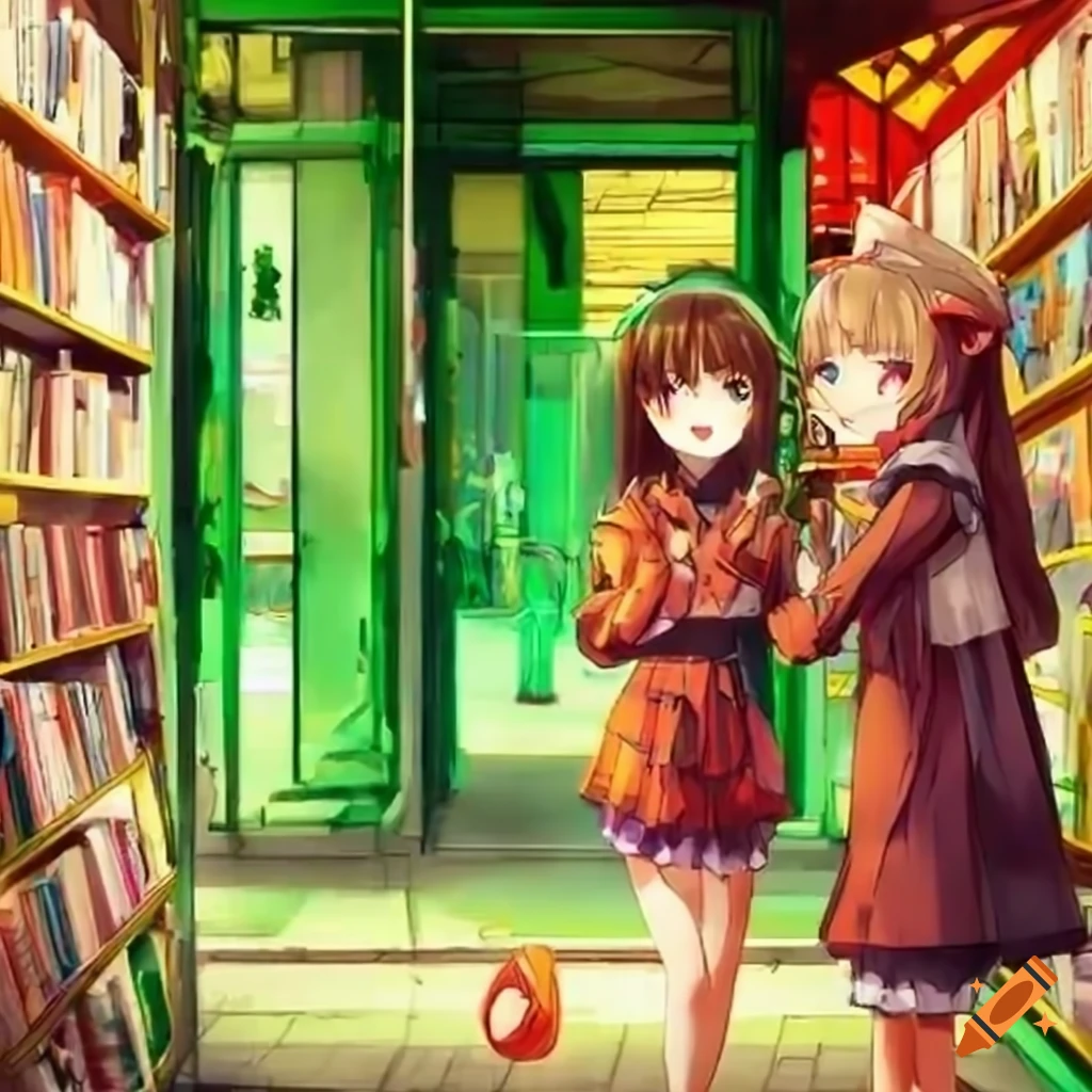 Anime girls enjoying the in a shopping street on Craiyon