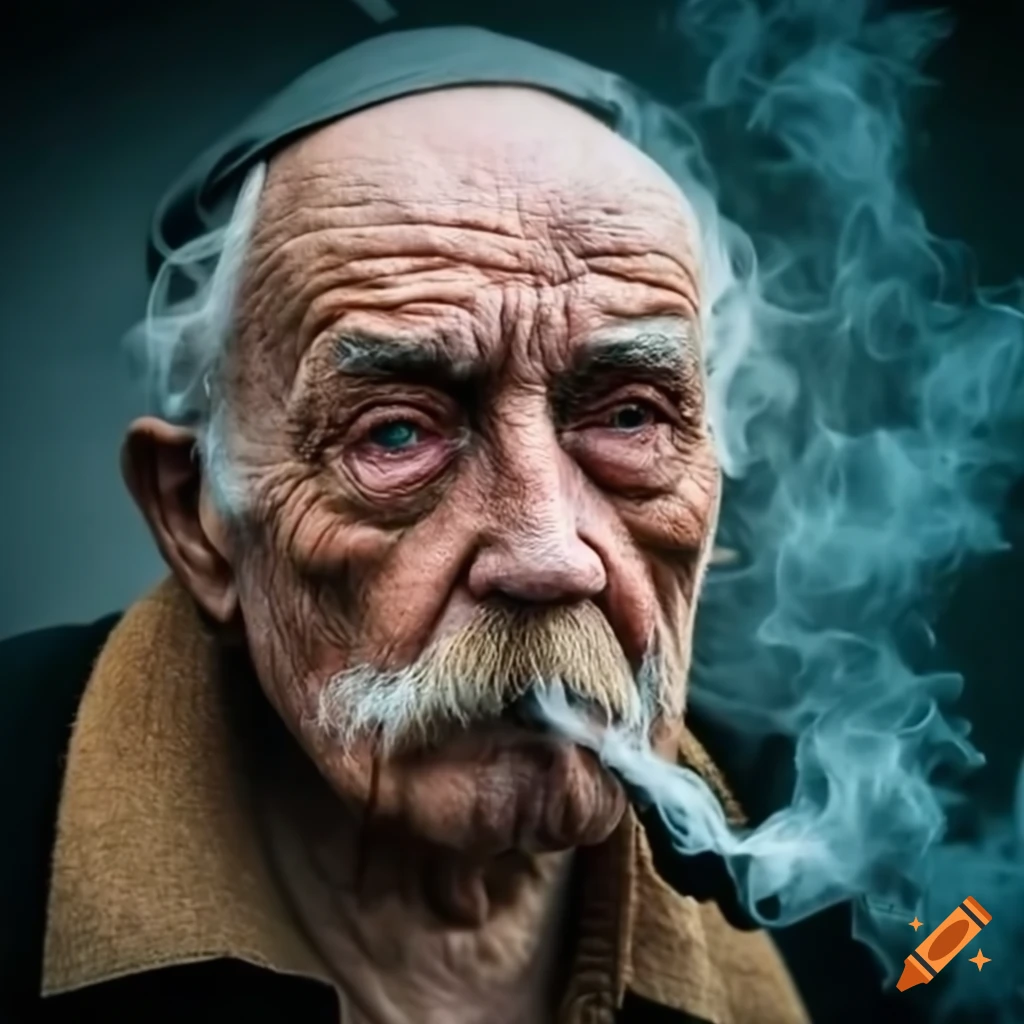 photo of an old man smoking marijuana